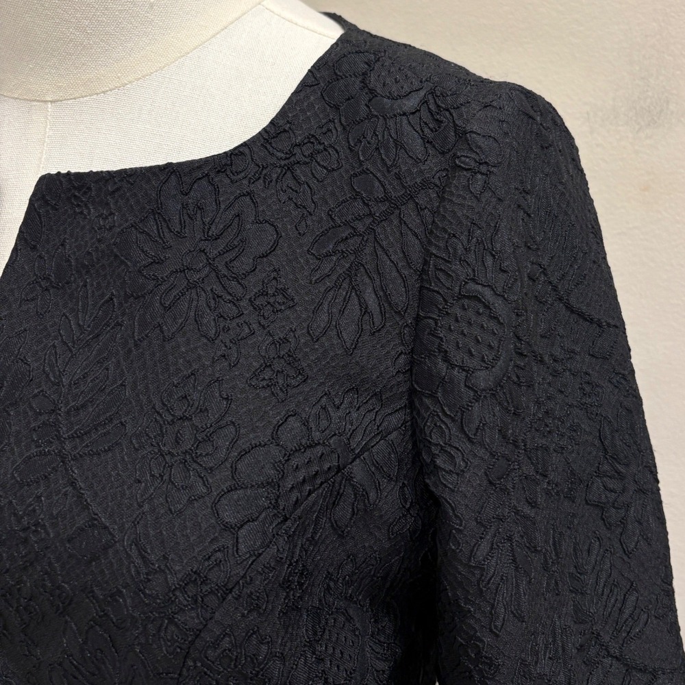 Brooks Brothers Black Floral Jacquard Split Square Neck Fit & Flare Midi Dress 2 - Picture 7 of 11